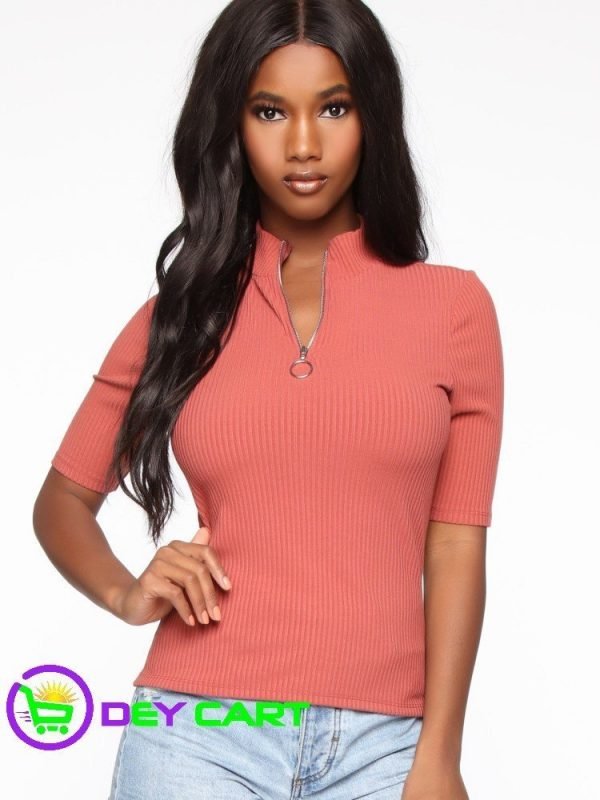 Fashion Nova Mock Neck Zipper Top - Cinnamon